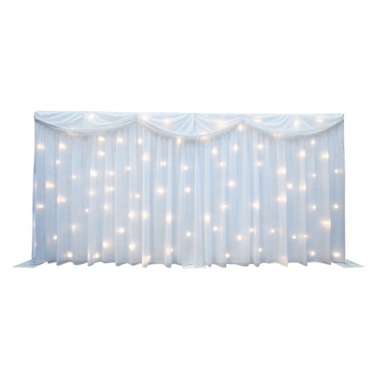 Budget LED Starlight Wedding Backdrop with voile overlay and swags with warm white lights only