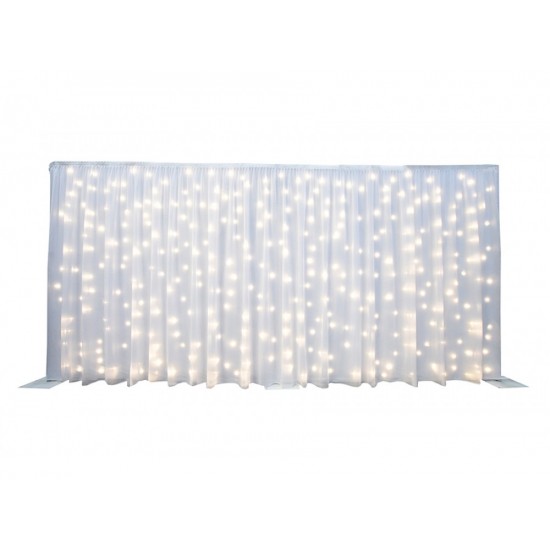 Budget LED Starlight Wedding Backdrop with voile overlay and swags with warm white lights only
